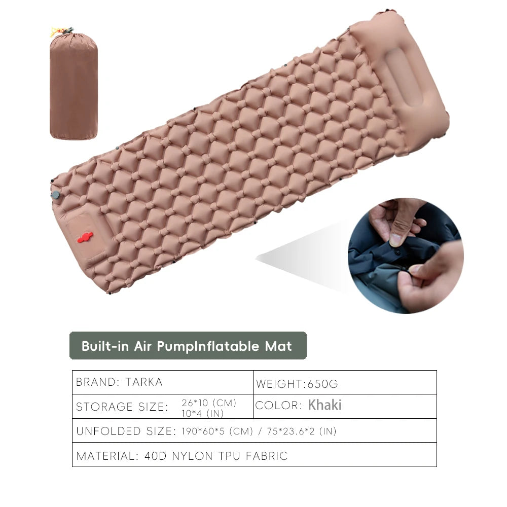 TARKA Inflatable Camping Mats Air Mattress With Pillow Outdoor Tourist Sleeping Pad Self-Inflating Mattress For Hiking Climbing