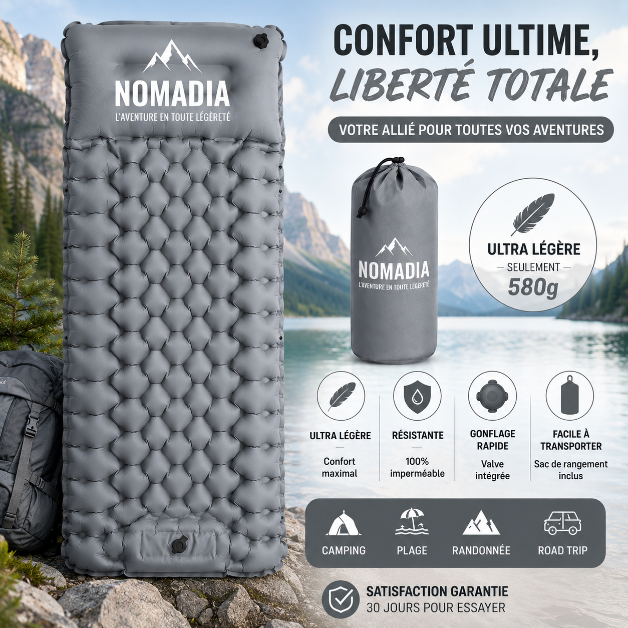 Nomadia™ - Matelas gonflable camping confort