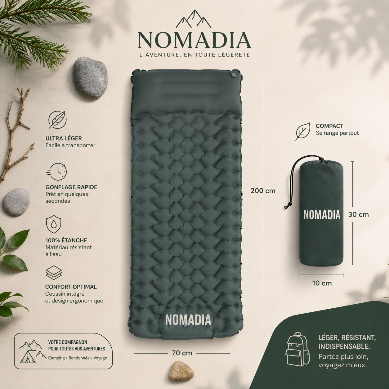 Nomadia™ - Matelas gonflable camping confort