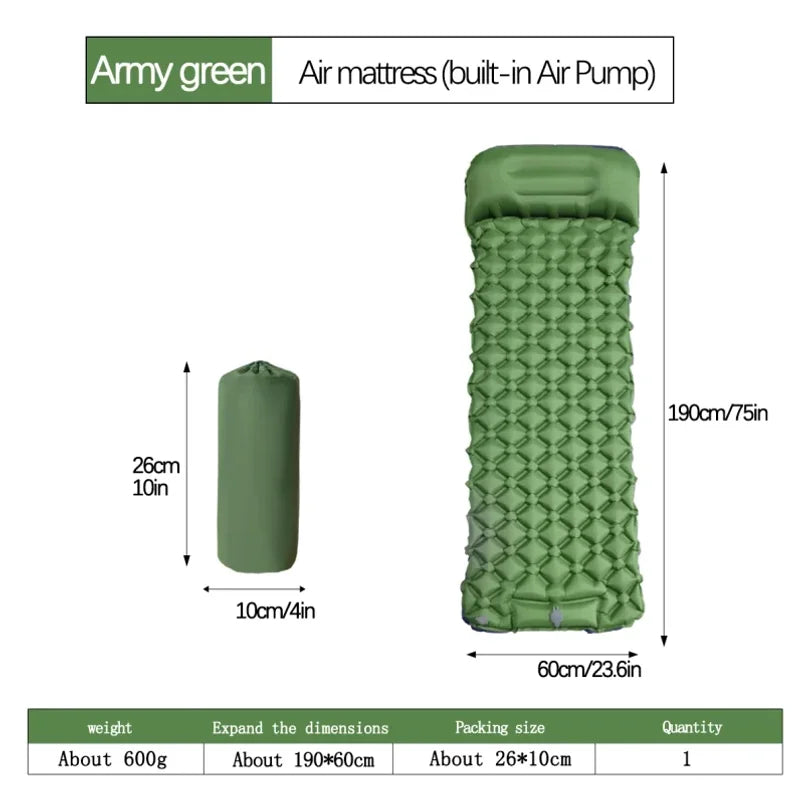 Outdoor Camping Inflatable Mattress Sleeping Pad With Pillows Ultralight Air Mat Built In Inflator Pump Hiking Wholesale