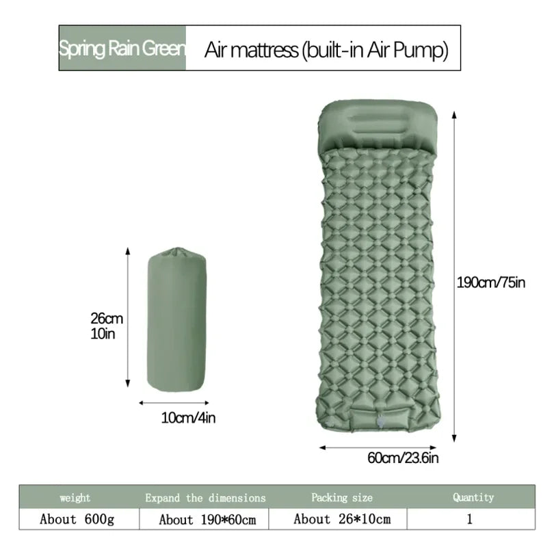 Outdoor Camping Inflatable Mattress Sleeping Pad With Pillows Ultralight Air Mat Built In Inflator Pump Hiking Wholesale