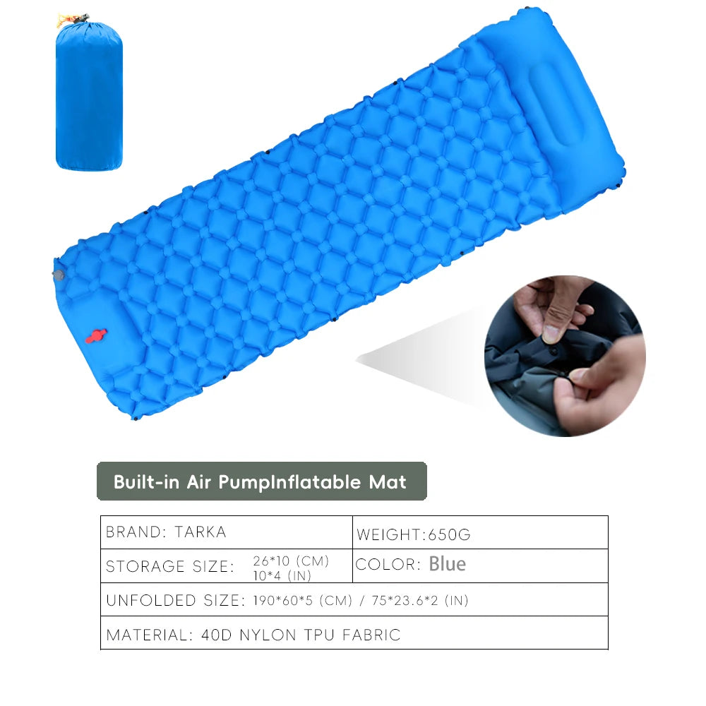 TARKA Inflatable Camping Mats Air Mattress With Pillow Outdoor Tourist Sleeping Pad Self-Inflating Mattress For Hiking Climbing