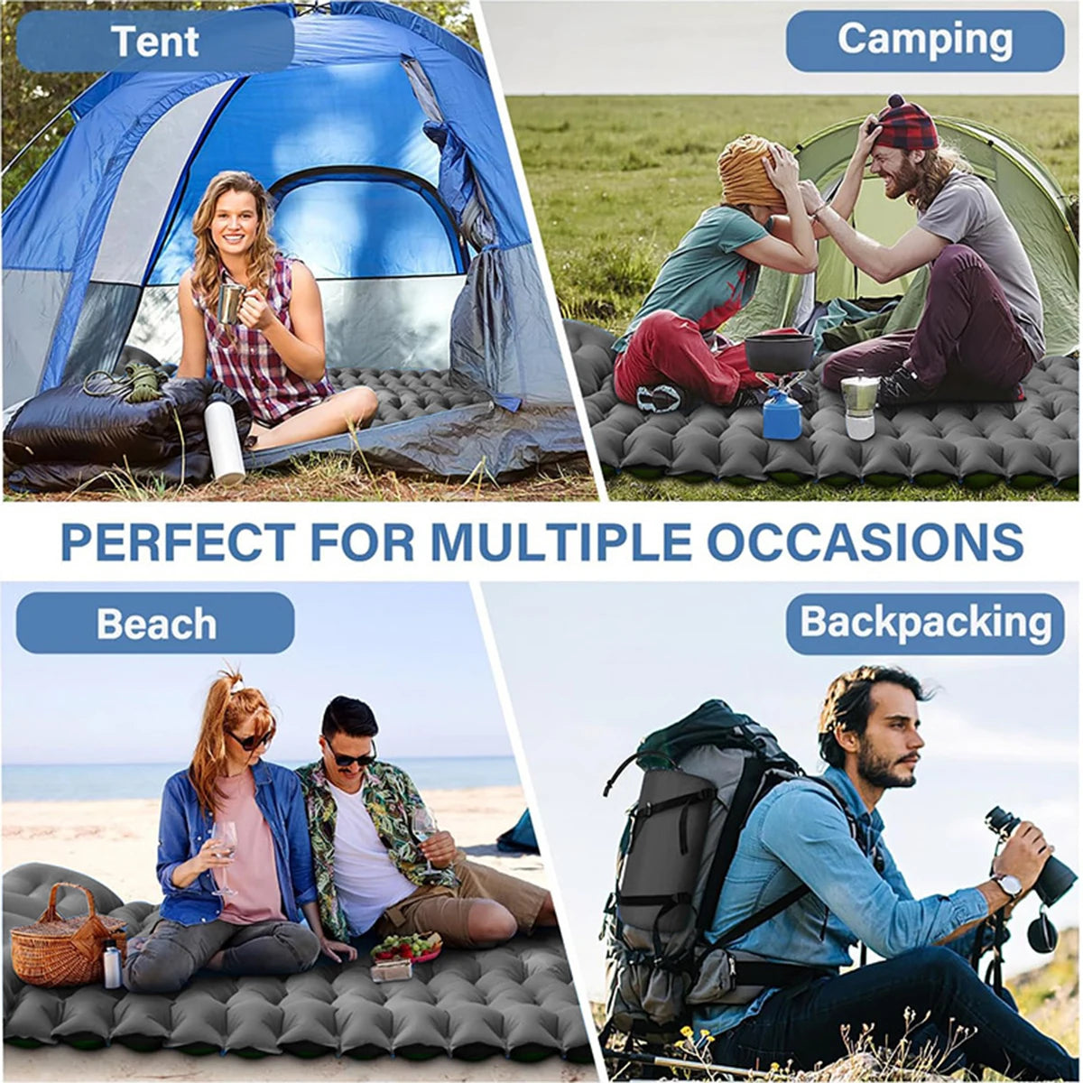 Automatic inflating mattress for outdoor camping tents, sleeping pad, foot-activated convenient inflatable pad, single or double