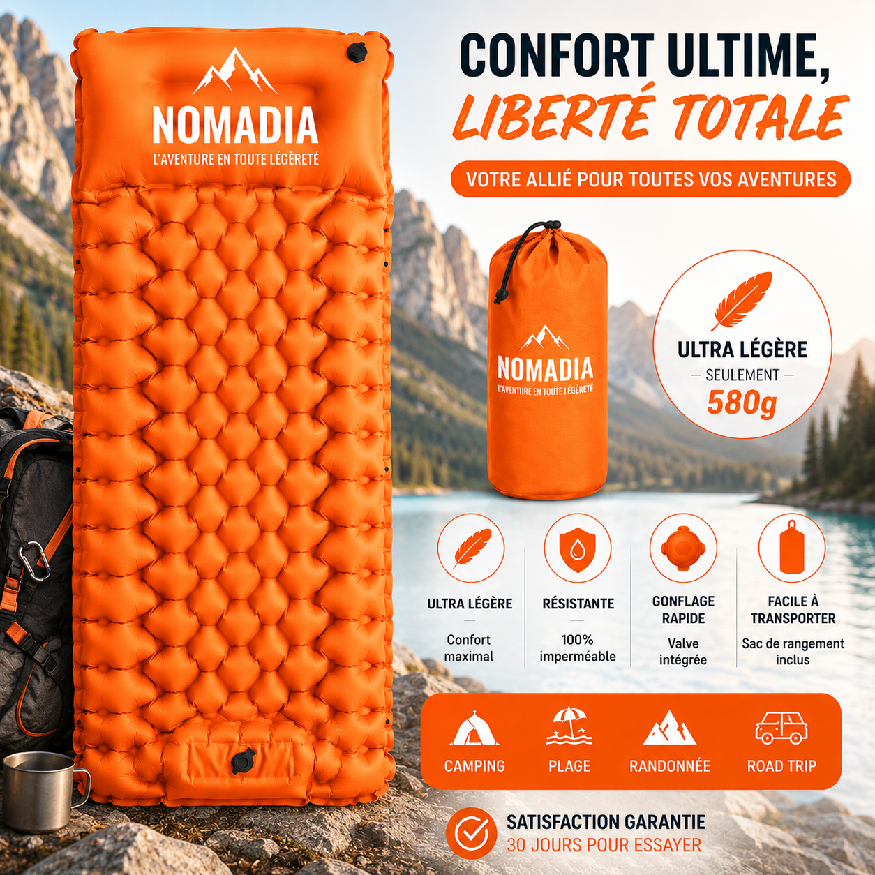 Nomadia™ - Matelas gonflable camping confort